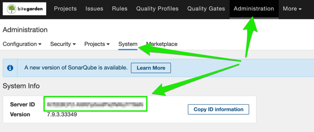 SonarQube Server ID info