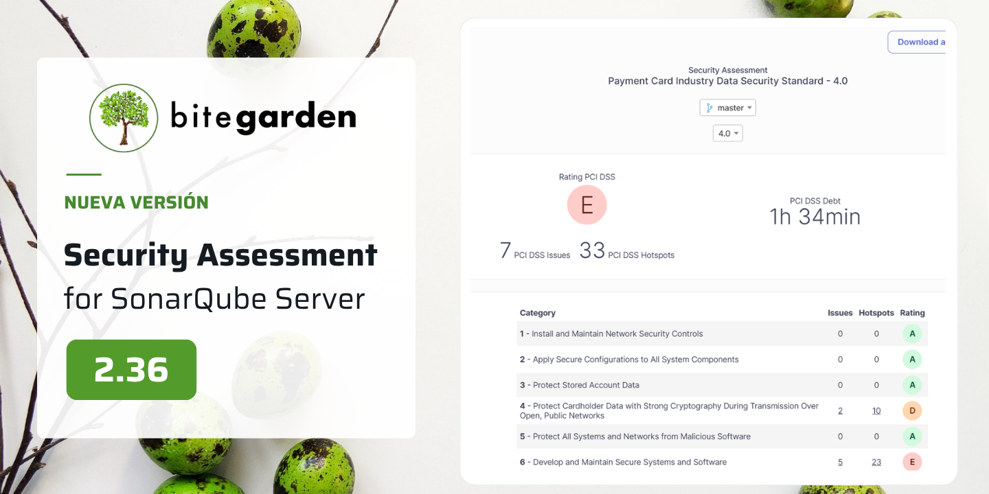 Security Assessment for SonarQube 2.36, nuevos informes PCI DSS en PDF y mejoras en MQR cover