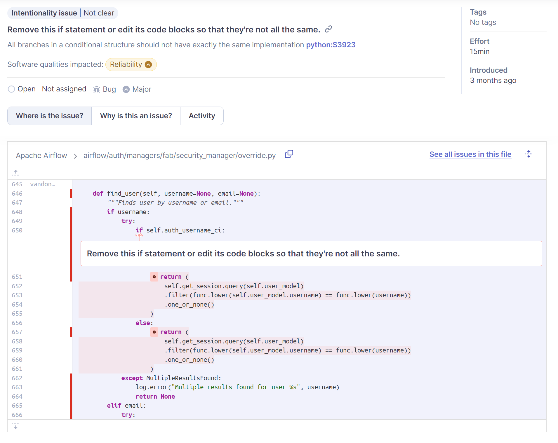 Bug example in SonarQube