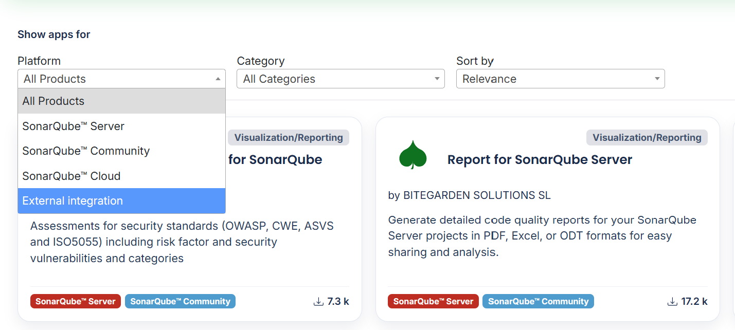 Filter External Integrations Marketpalce