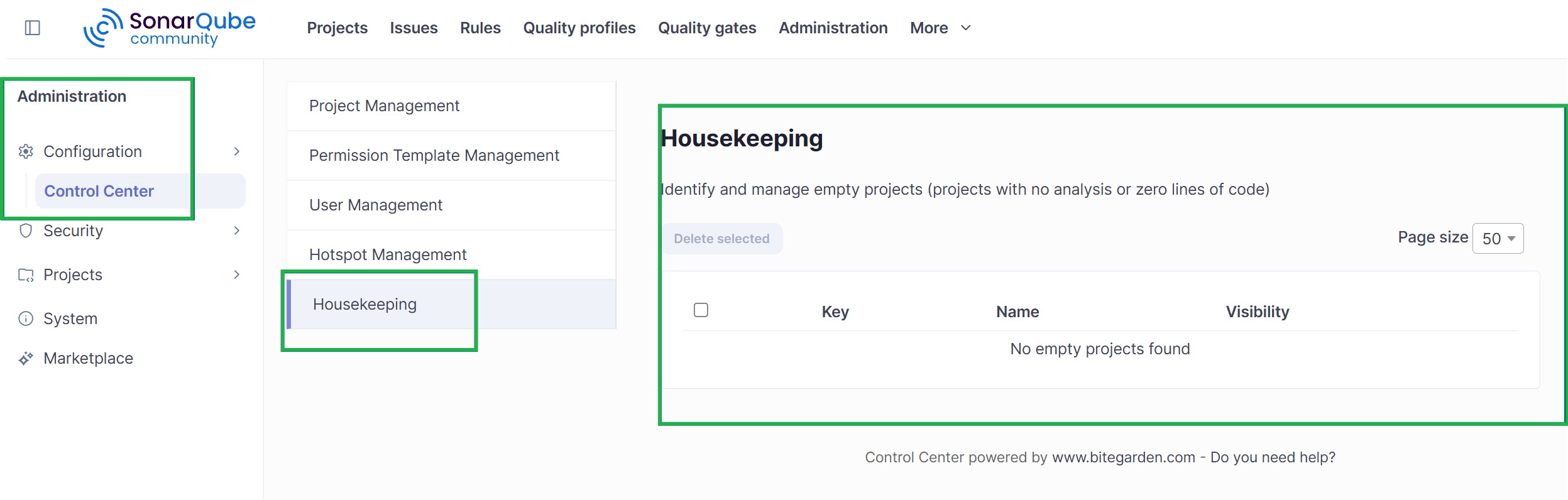 Control Center SonarQube Housekeeping