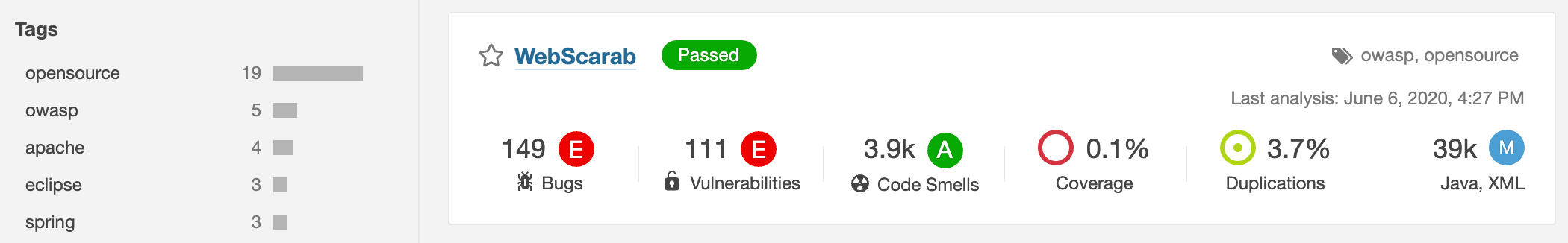 SonarQube Portfolio project tags