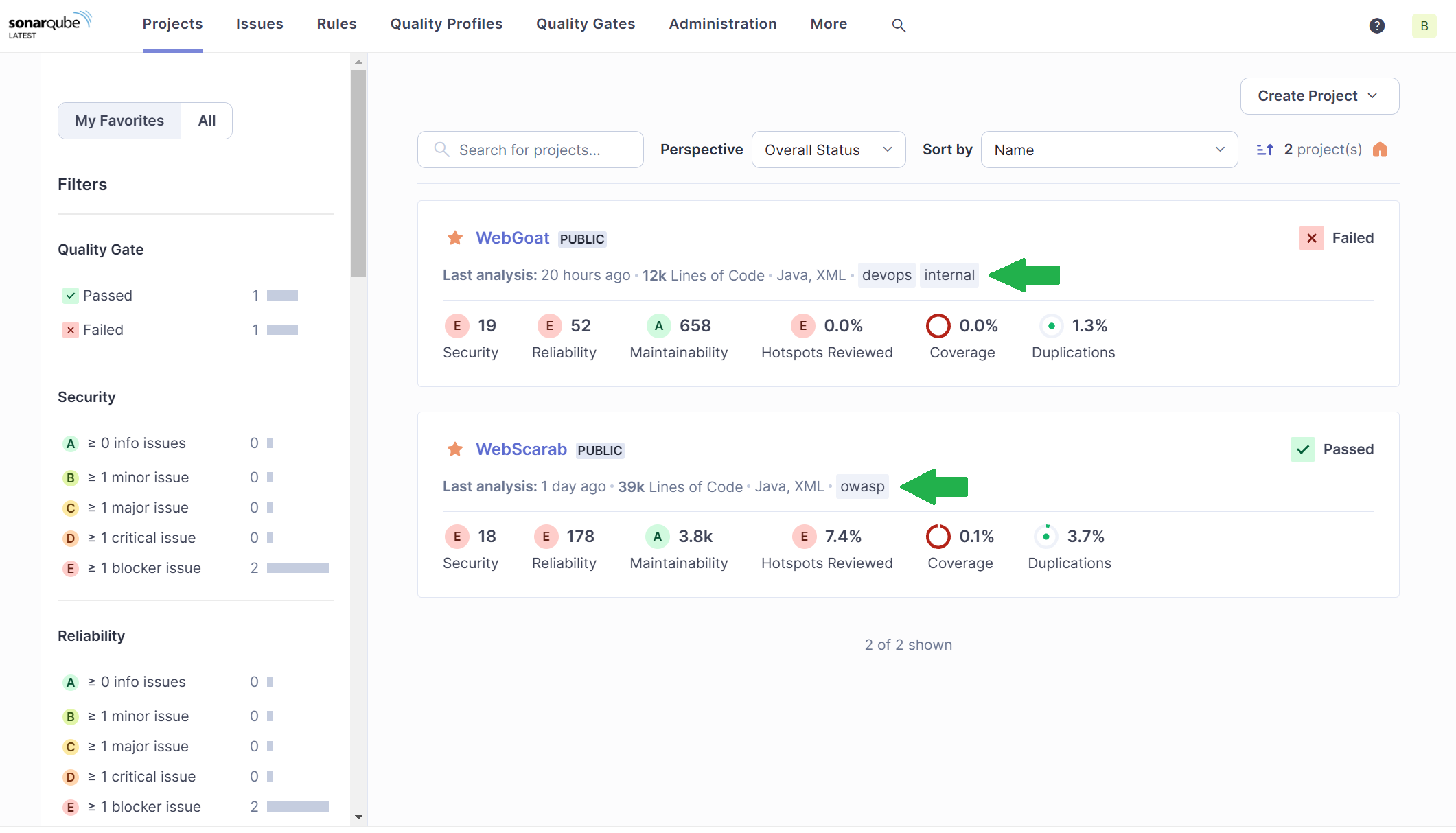 Cattura Project Tag Plugin for SonarQube