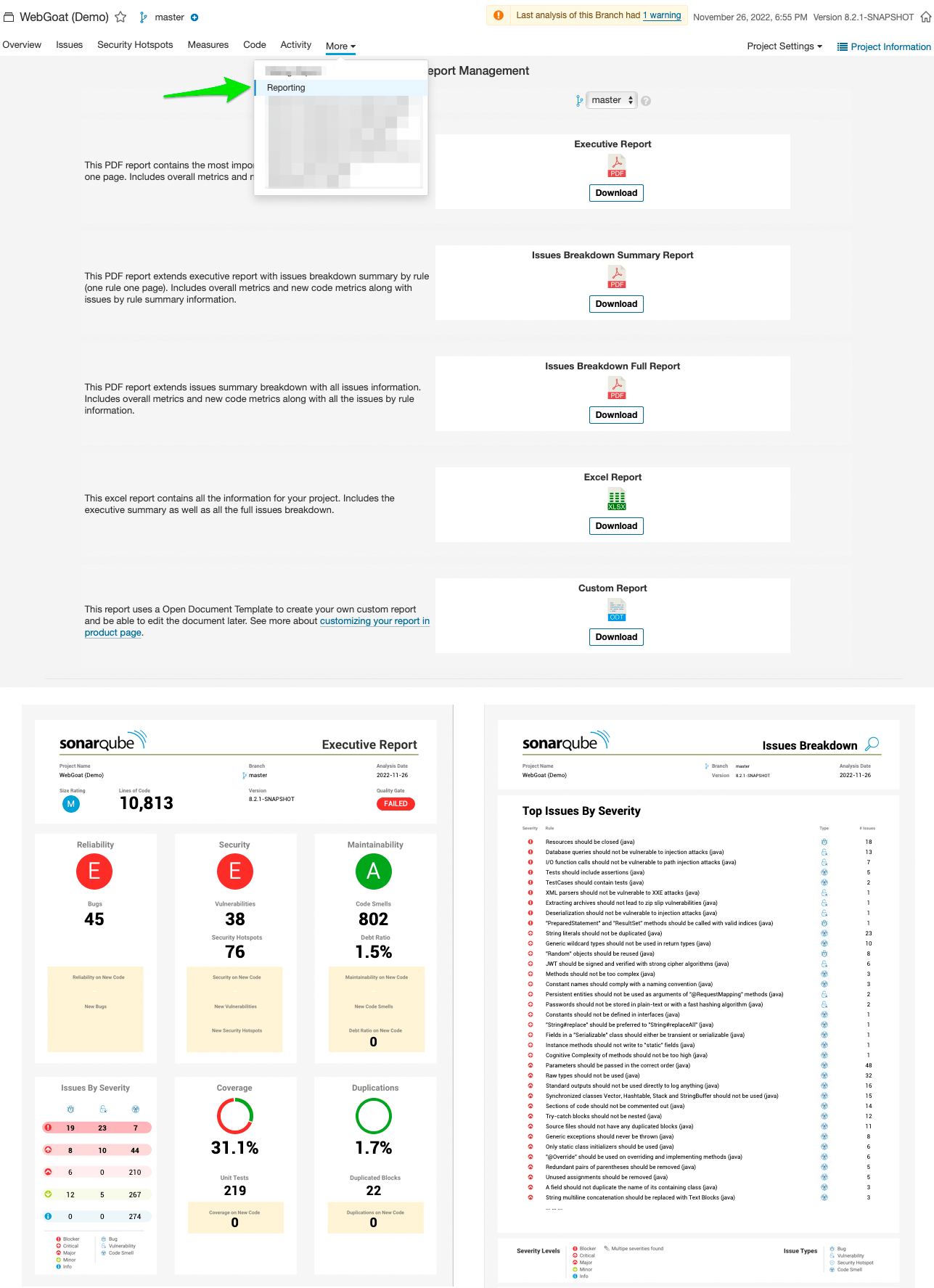 Gestione dei reports