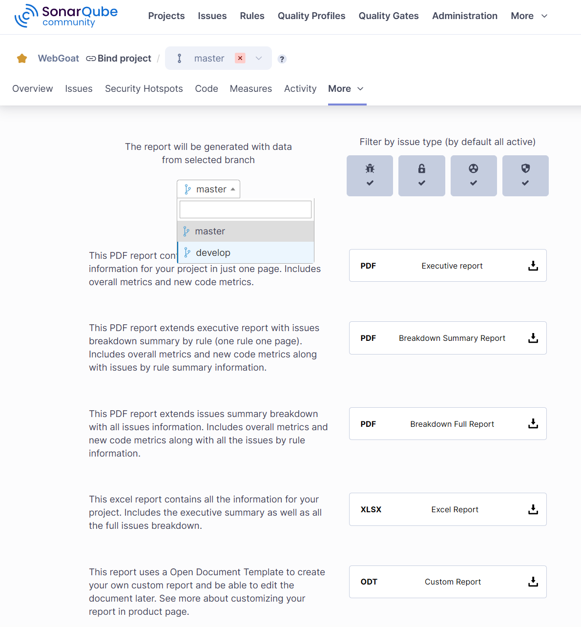 Report Pluging SonarQube Select Branch